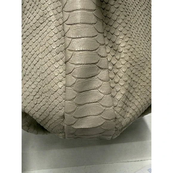 Furla Beige Python Embossed Leather Hobo Shoulder Bag Large Italy w Dust Ba - Picture 8 of 15